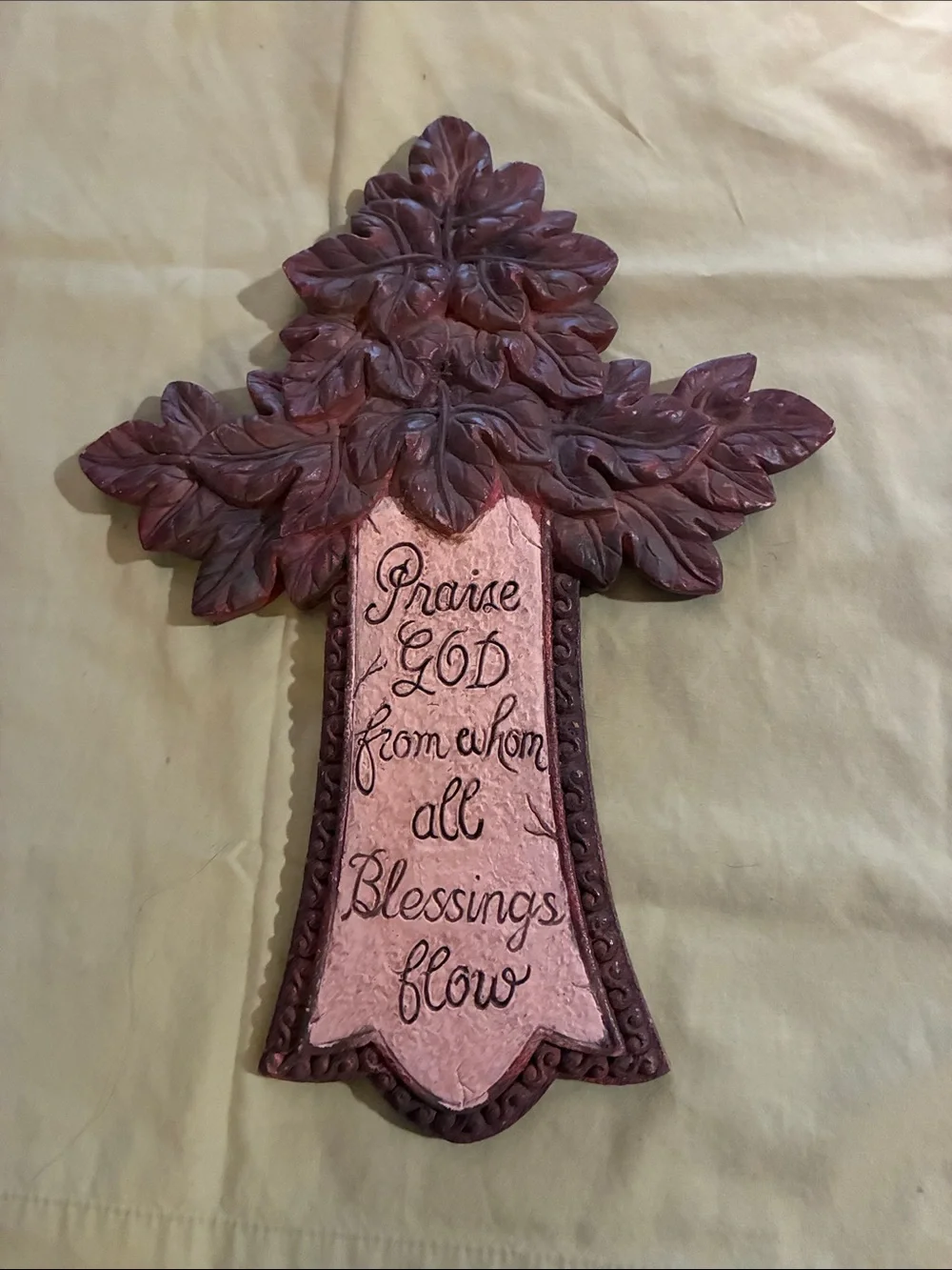 Wall Cross Plaque - Cream and Brown Inspirational Home Decor